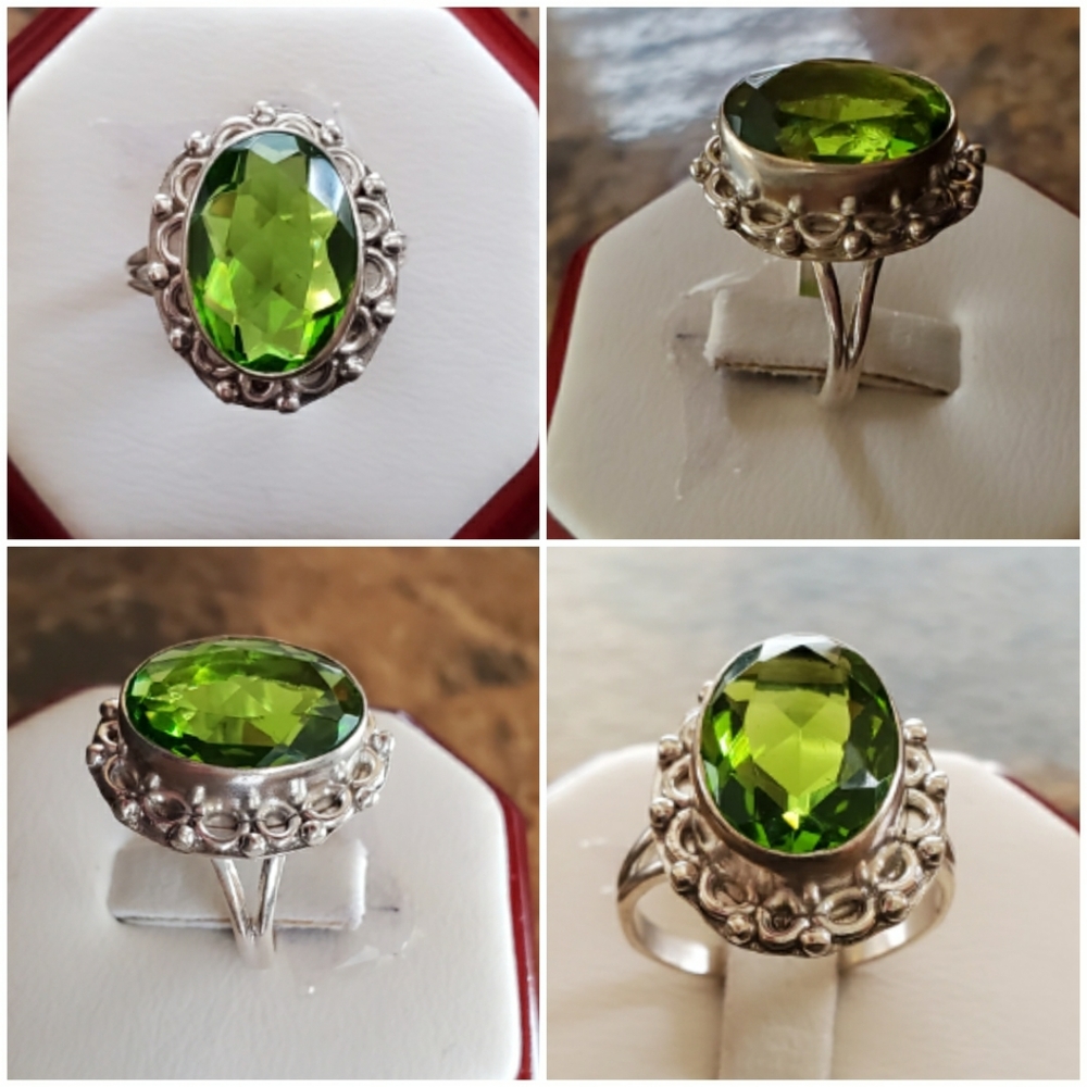 Genuine 7ct Faceted Green Peridot Ring Size 6 - Picture 2 of 7